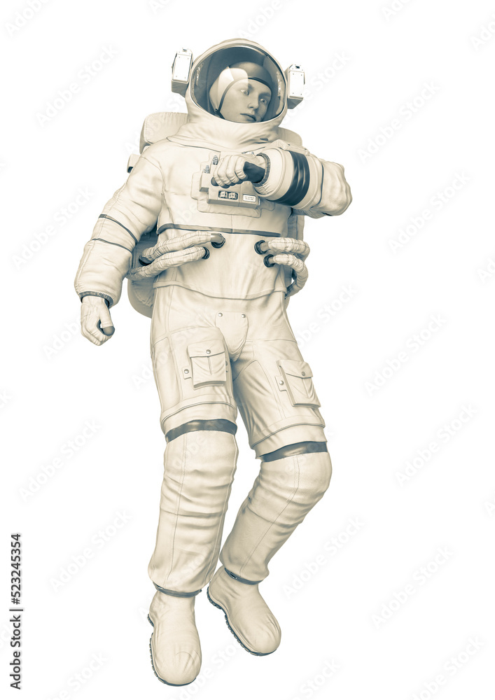 astronaut checking the air pose in a white background