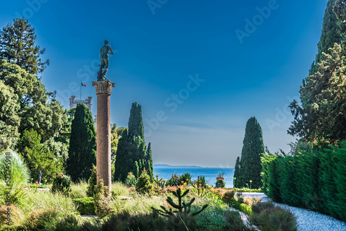 view of the park to the sea from the castle miramare in trieste, italy