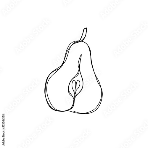 Pear fruit in continuous line art drawing style. Minimalist black line sketch...