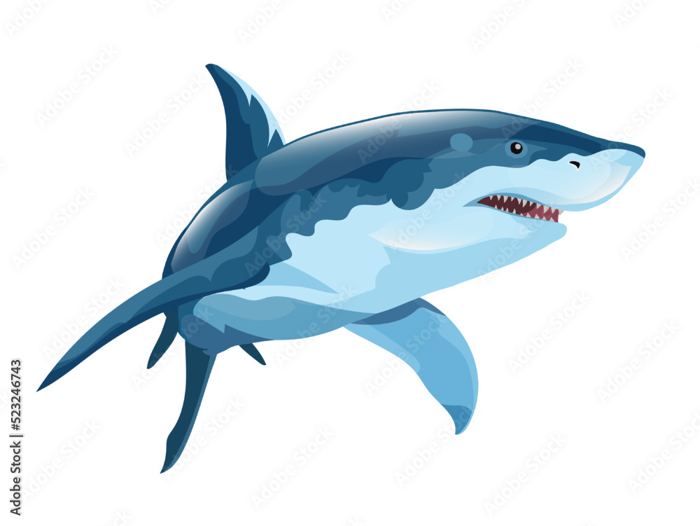 Animal blue big shark in vector. Shark in motion Izolated on on a white background Animal blue big shark in vector. Shark in motion Izolated on on a white background