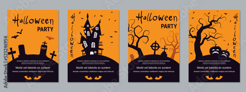 Halloween night flyer, booklet, poster, coupon, invitation card vector design templates collection