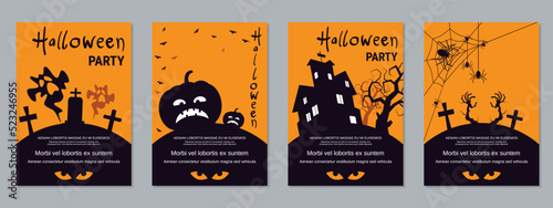 Halloween night flyer, booklet, poster, coupon, invitation card vector design templates collection