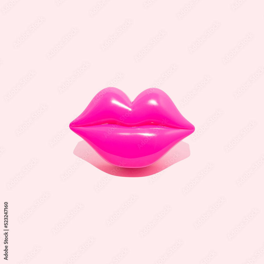 Creative layout of pink kiss lips isolated on a white background. Sexy
