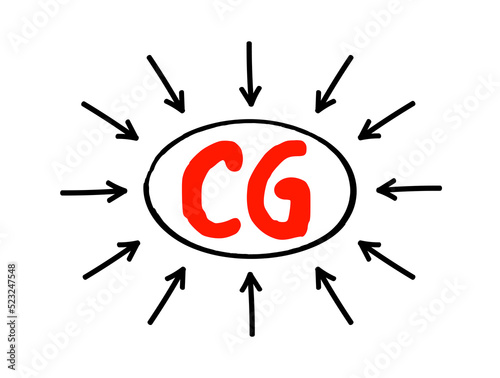 CG - Computer Graphics are methods for digitally synthesizing and manipulating visual content, acronym concept with arrows