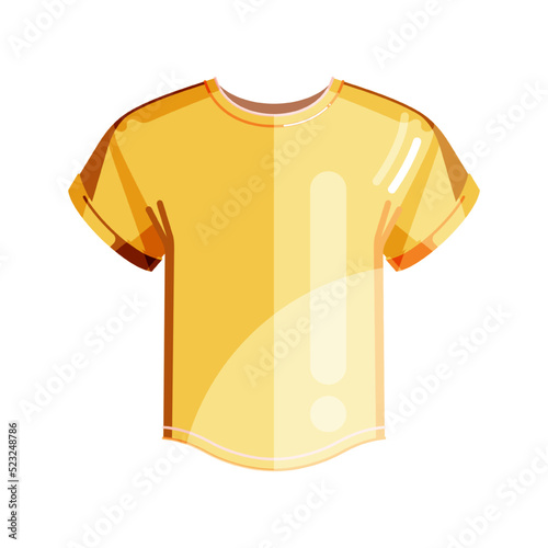 Yellow jersey isolated on white background. Colorful flat mellow Johnny T-shirt. Cartoon vector illustration for poster, web design, banner, card, flyer, icon, logo or badge.