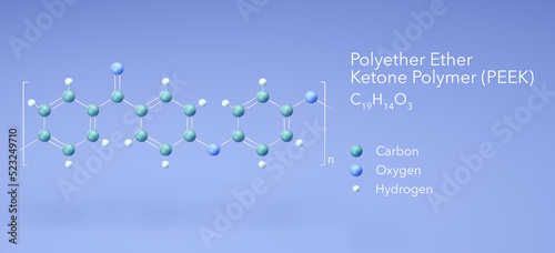 Photos Polyether ether ketone polymer (PEEK), molecular structures, 3d rendering, Struc