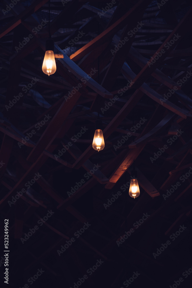 light bulbs in the cafe. the light bulb creates a cozy atmosphere light bulbs in the cafe. the light bulb creates a cozy atmosphere