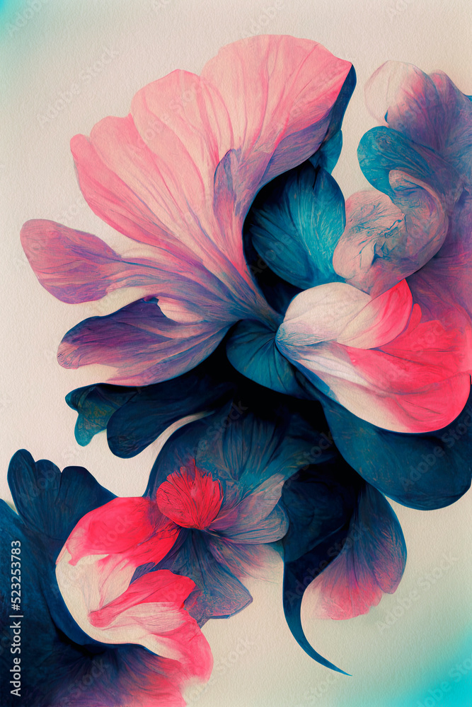 Illustration of abstract blue and pink flowers. Watercolor painting ...