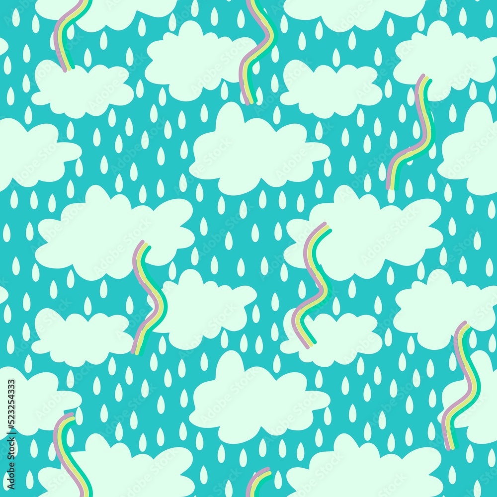 Obraz premium Cartoon seamless clouds and rain drops pattern for kids clothes print and accessories and notebooks and wrapping
