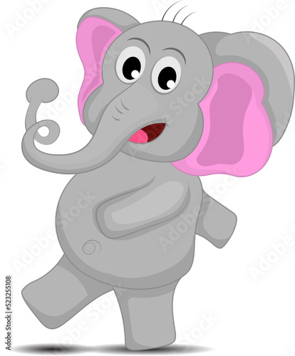 Vector illustration of Cartoon elephant walking on white background