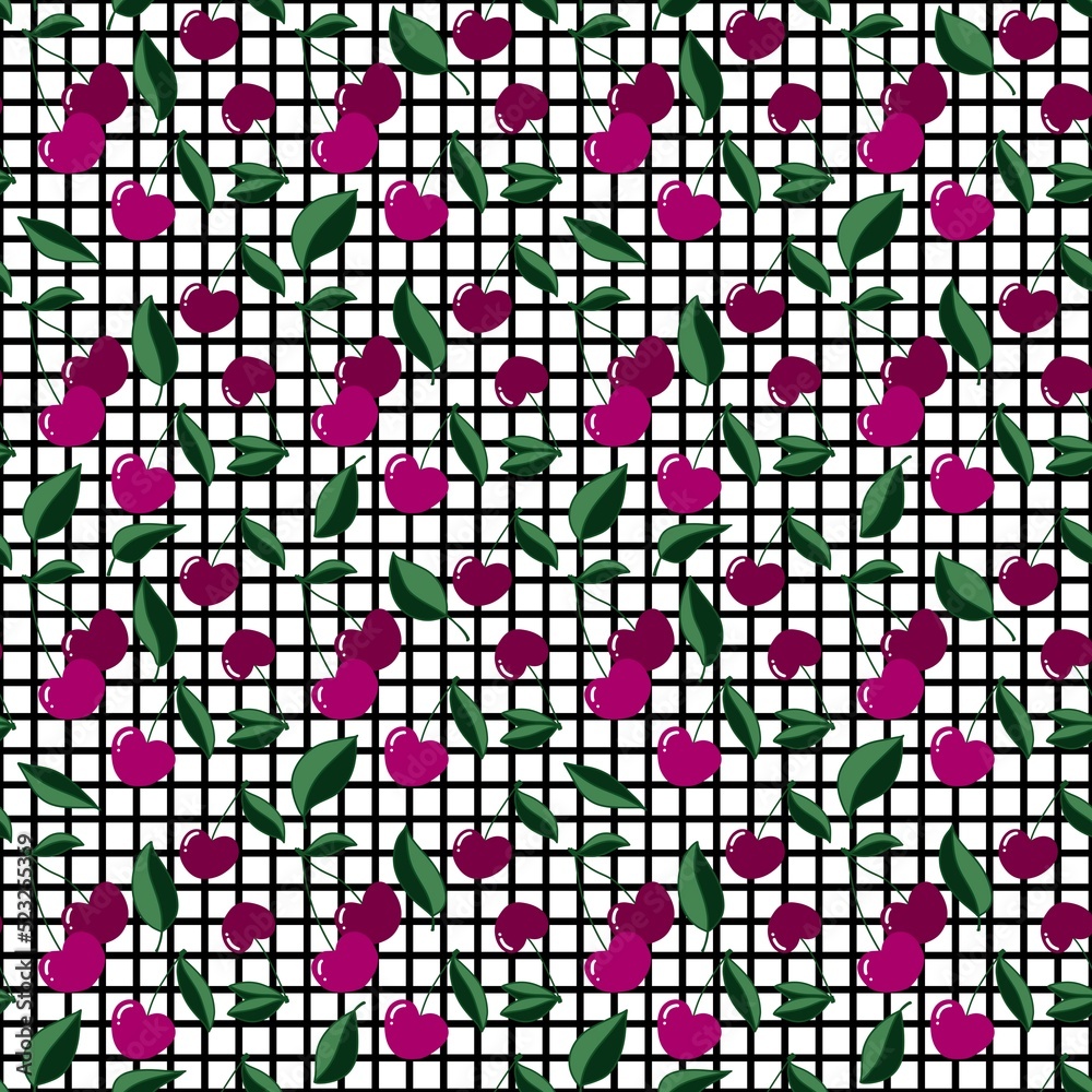 Fototapeta premium Fruit cartoon seamless cherry pattern for clothes print and kids and wrapping paper and fabrics