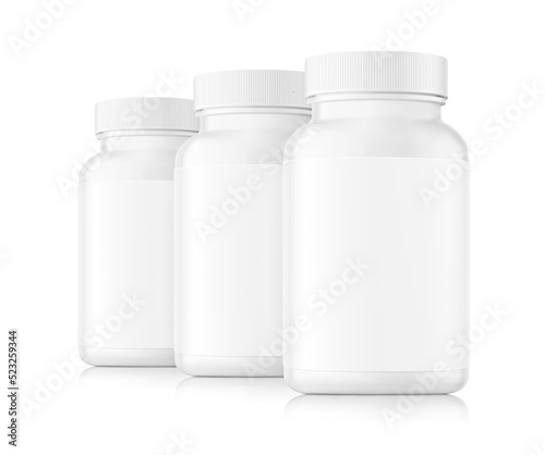 White bottle mockup. Vector illustration isolated on white background. Perfect for medical, cosmetic, pharmacy products. EPS10.	