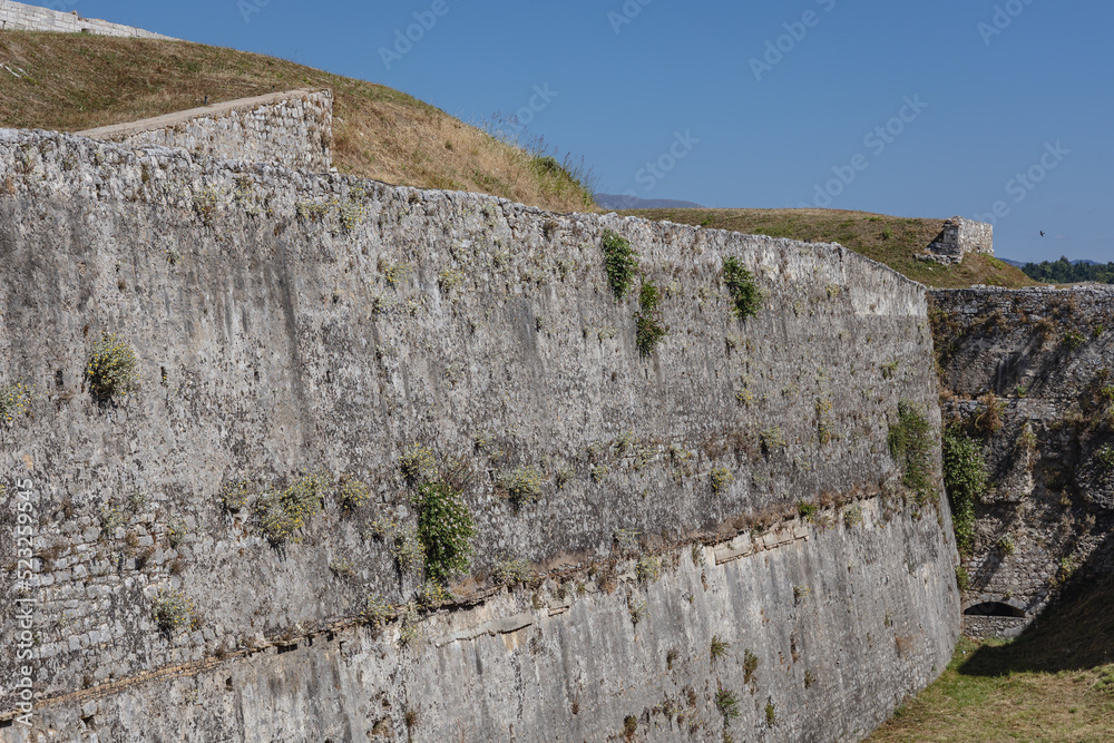 Walls of Old Venetian Fortress in Corfu on Corfu Island, Greece