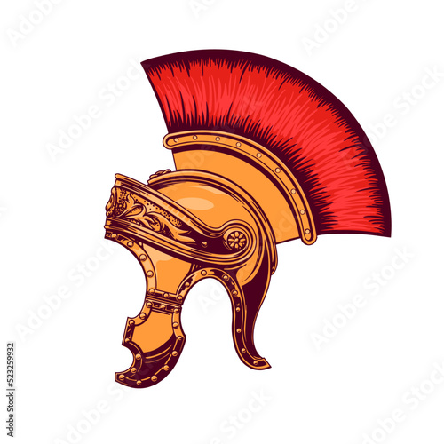 Colorful hand drow style gladiator helmet for print and decoration. Vector illustration.