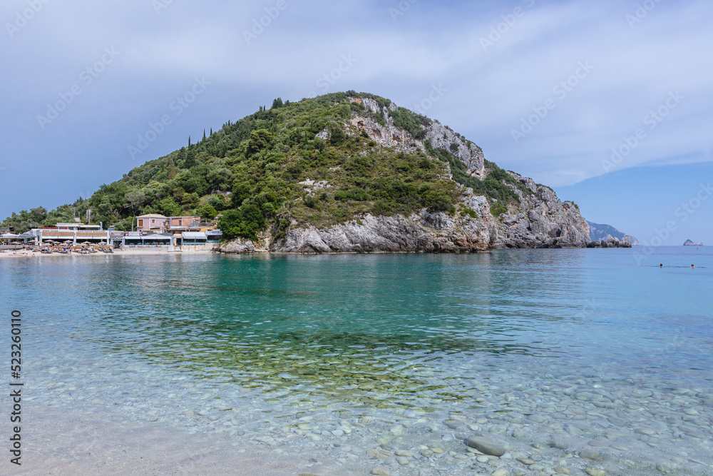 View from Agios Spyridonas beach in Palaiokastritsa village, Corfu Island, Greece