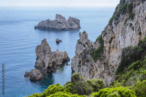 Skeludi islet and rocky outcrops in Palaiokastritsa village, Corfu Island, Greece photo