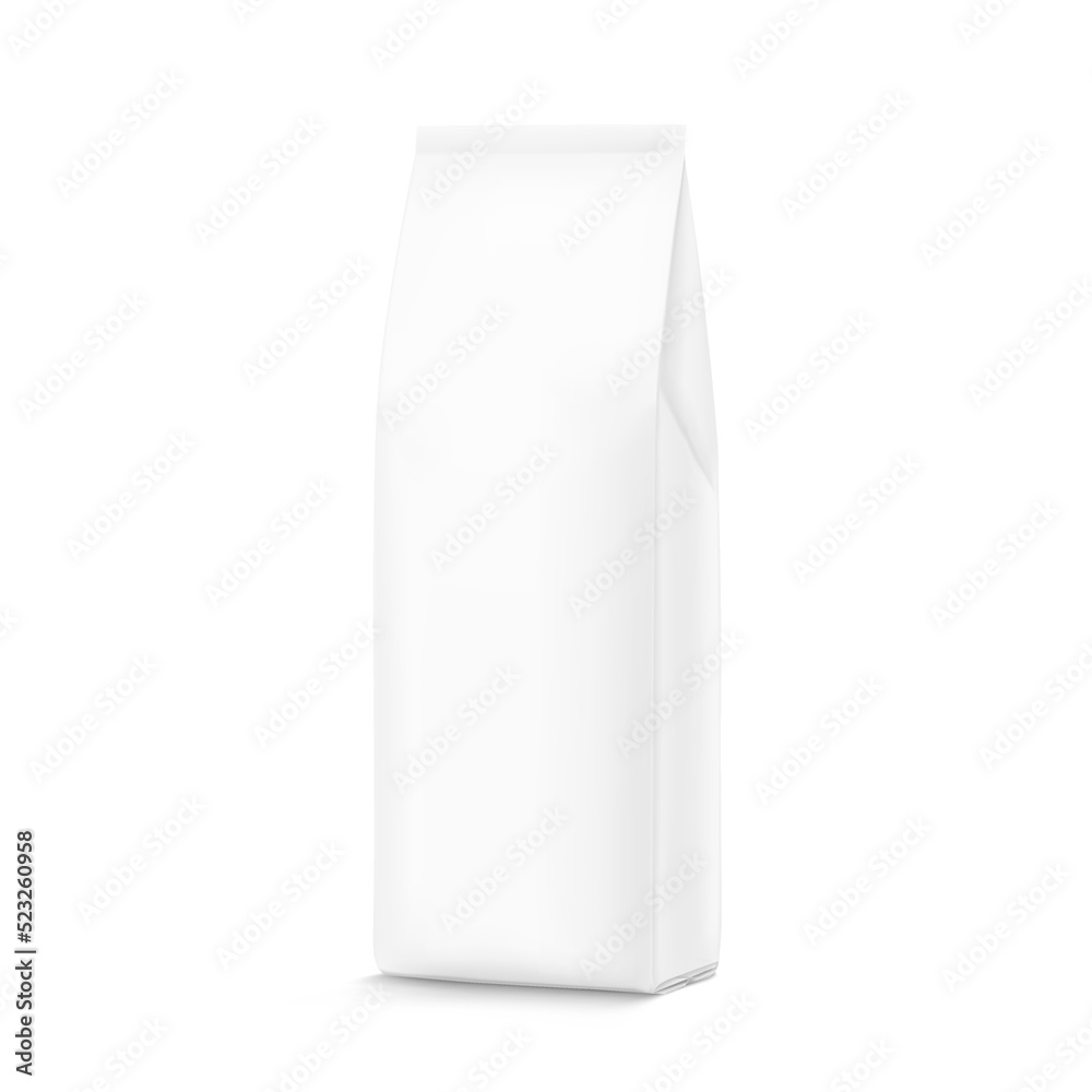 Realistic food bag mockup isolated on white background. Suite for the presentation of coffee, food, for pets, household, etc. EPS10. Realistic food bag mockup isolated on white background. Suite for the presentation of coffee, food, for pets, household, etc. EPS10.