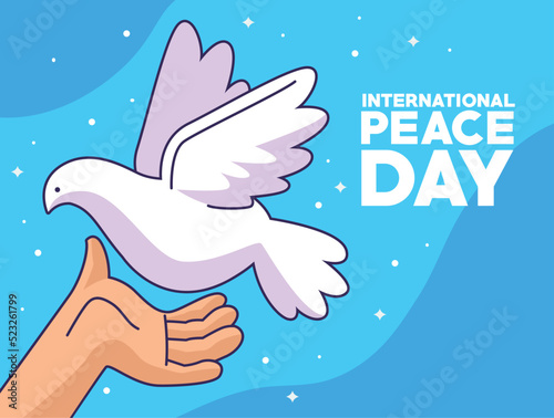 peace day lettering with hand