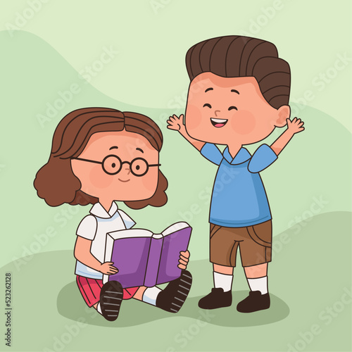 little students couple studing