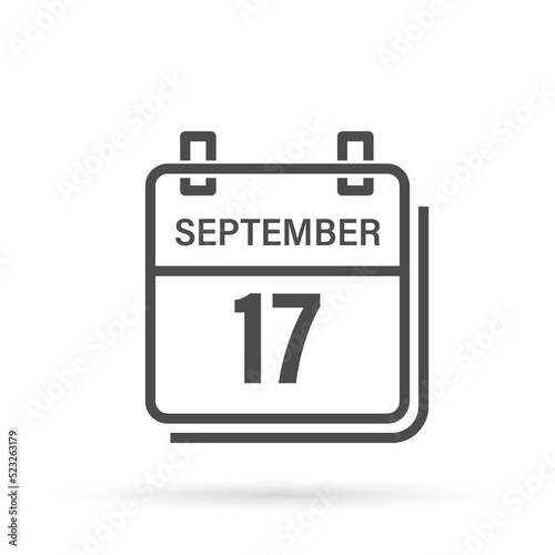 September 17, Calendar icon with shadow. Day, month. Flat vector illustration.
