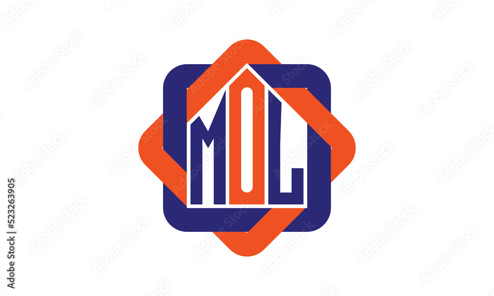 MOL three letter real estate logo with home icon logo design vector