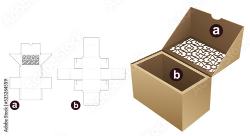 stenciled box die cut template and 3D mockup