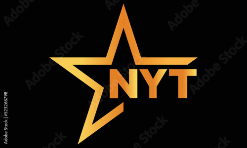 NYT golden luxury star icon three letter logo design vector template. royal logo | luxury logo | jewelry logo | premium logo | iconic logo | Victoria logo | photo