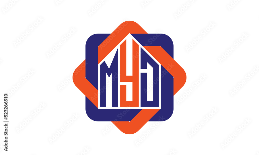 MYD three letter real estate logo with home icon logo design vector template | construction logo | housing logo | engineering logo | initial letter logo | minimalist logo | property logo | - obrazy, fototapety, plakaty 