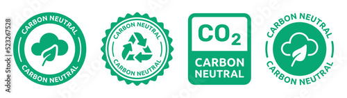 Carbon neutral stamp label icon vector set. CO2 neutral environment sticker illustration.