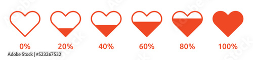 Love level icon vector illustration. Passion indicator and romance measurement with heart filling symbol. photo