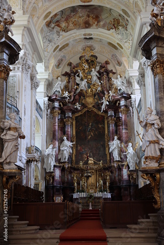 Altar in catholic cathedral, inside ancient catholic church 