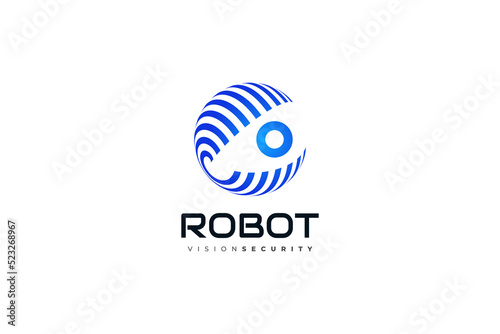 Robot Eye Logo with Blue Sphere Concept. World Logo with Eye, Suitable for Security, Technology, or Privacy App Logos