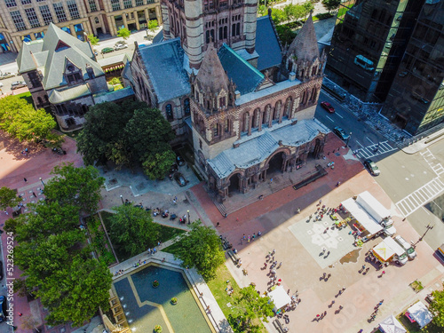 Aerial around Copley Square in Boston