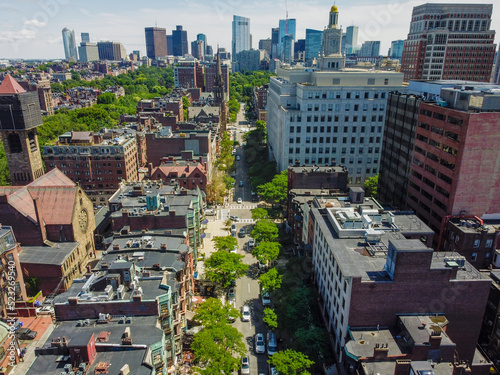 Aerial around Newbury Street in Boston