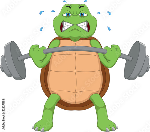 cartoon cute turtle lifting weights