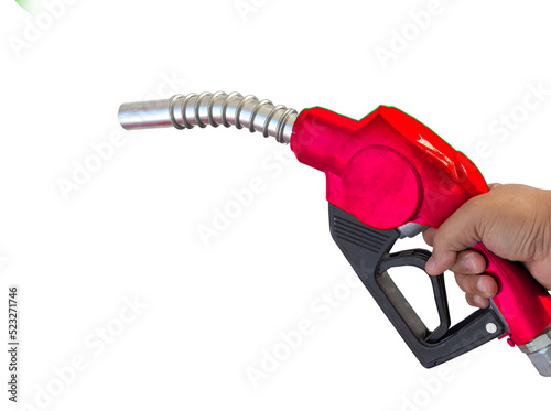Fuel nozzle Hand holding Oil extracted from the background, clipingpart