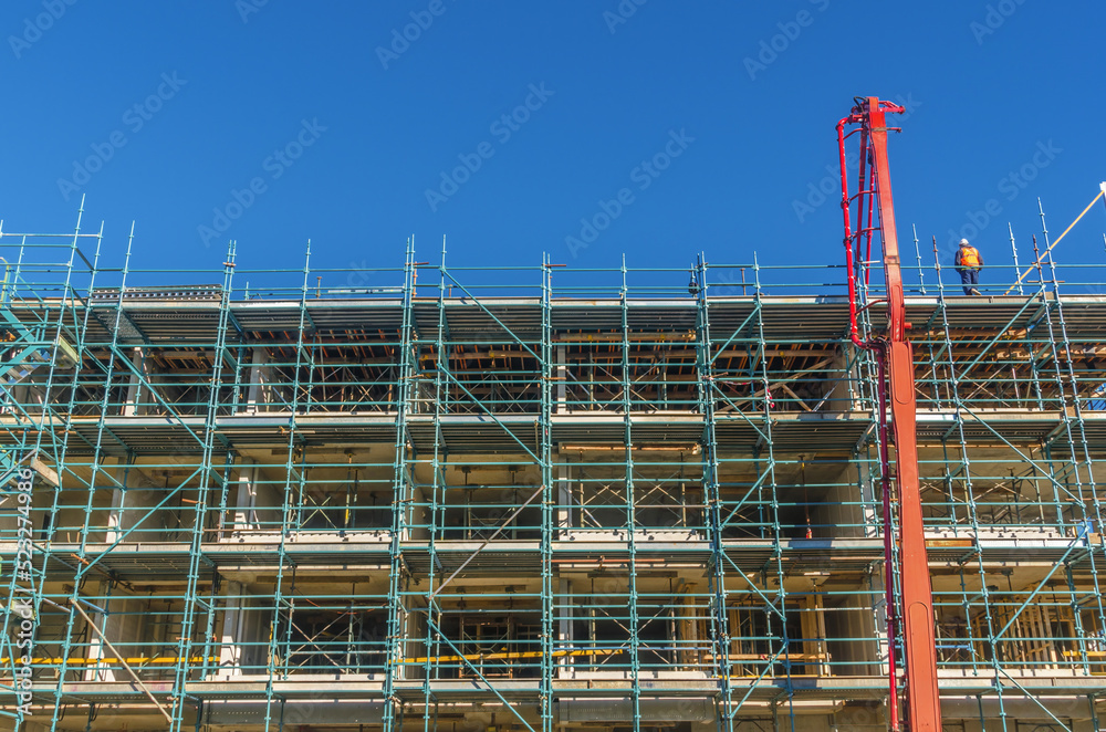 Crane and scaffolding on a construction site