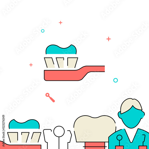 Toothbrush filled line vector icon, simple illustration, related bottom border.
