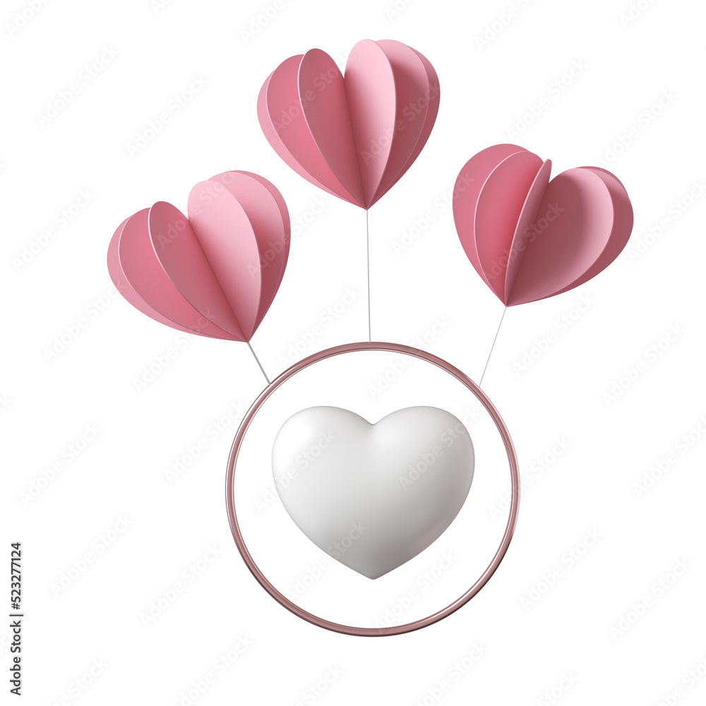 Paper Cut Heart pink icon 3d.