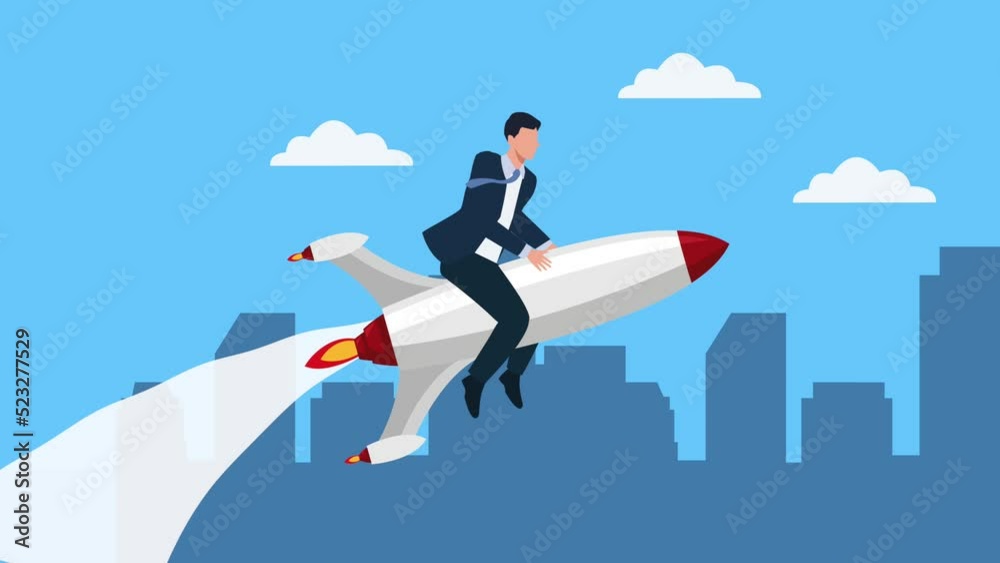 elegant business man in rocket animation elegant business man in rocket animation