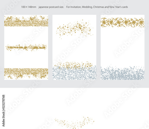 クリスマスや新年に使えるゴールドとシルバーが煌めくハガキ用背景イラストのセット08