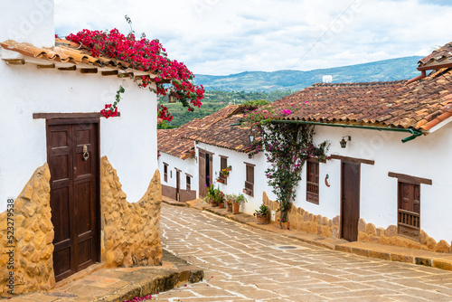 street view of barichara colonial town, colombia photo
