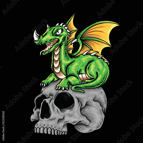 Green Skull Head Dragon Cartoon
