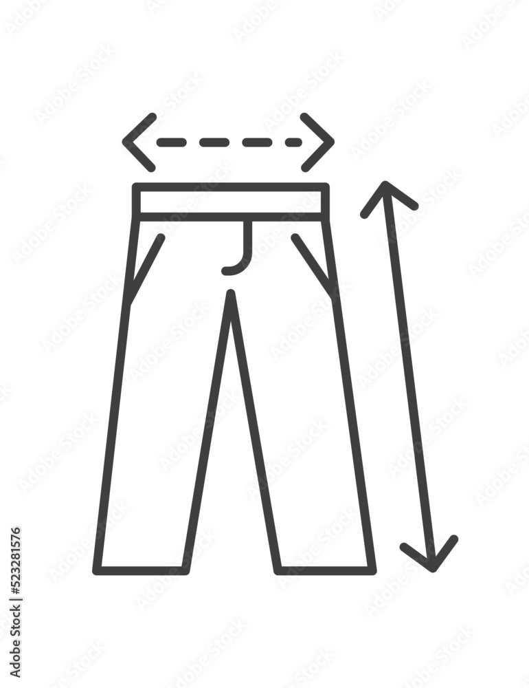 Dimensions of trousers, length and width vector Dimensions of trousers, length and width vector