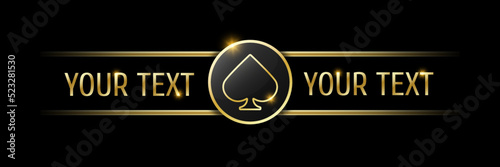 Spades sign on round button. Ui element for mobile app or web site. Vector set of four casino or poker themed navigation panels on black background.