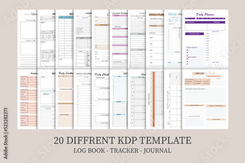 Kdp Interior design bundle ,daily planner, journal, sheets, work out log book 20 different template in one file.