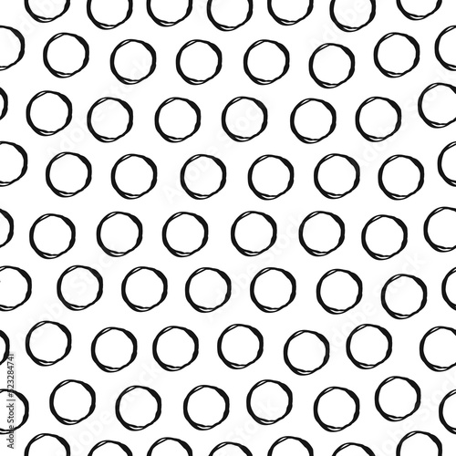 Random scattered circles seamless pattern Black and white background Round logo icon sign Polka dots concept Hand drawn sketch Cartoon doodle design Fashion print for textile clothes apparel card ad
