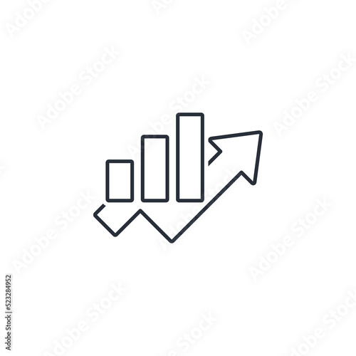 Graph and up arrow. Growth button. Vector linear icon isolated on white background. Logo design.