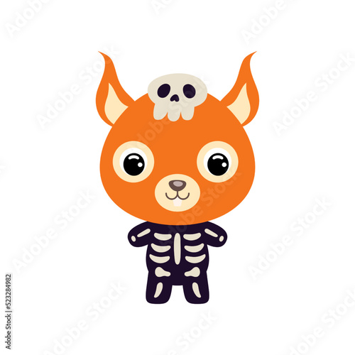 Cute little Halloween squirrel in a skeleton costume. Cartoon animal character for kids t-shirts  nursery decoration  baby shower  greeting card  invitation  house interior. Vector stock illustration