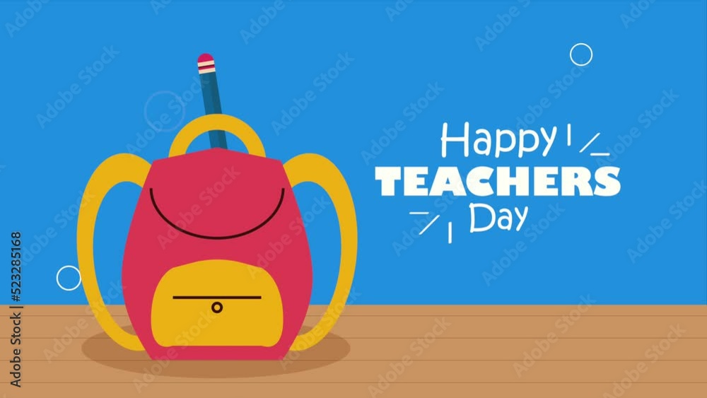 Happy Teachers Day Lettering With Schoolbag Stock Video Adobe Stock